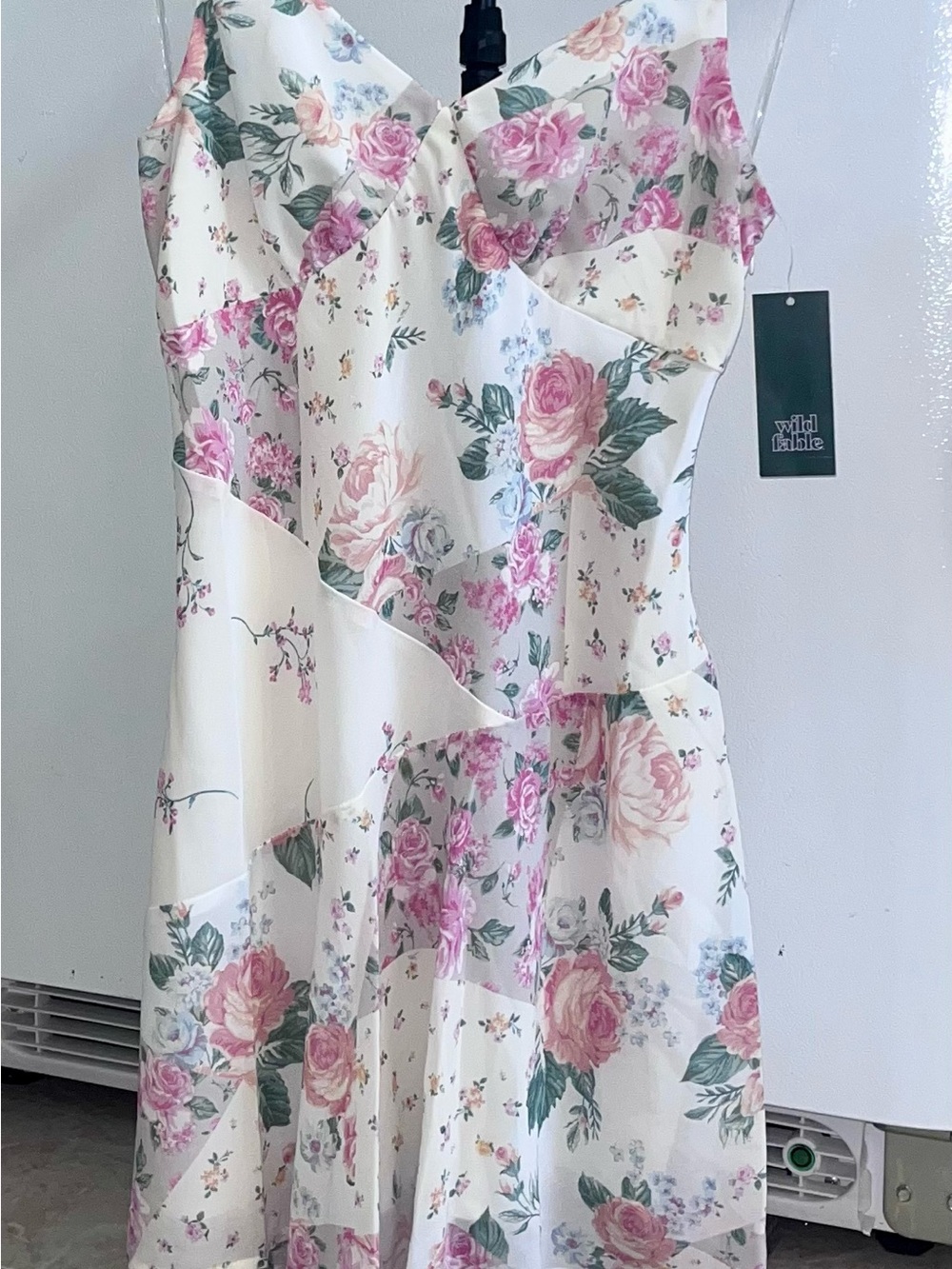 Wild Fable Cream Floral Slip Dress with Pink Roses